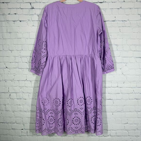 Talbots Midi Dress Women Plus XL Lavander Button Front Cottage Prairie Pockets - Picture 2 of 13